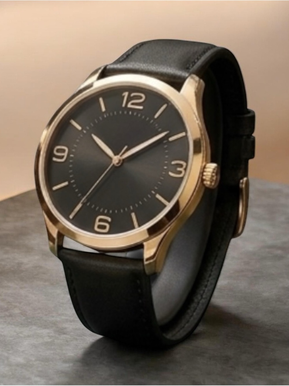 Kendall & James Men's Dress Watch - Black Dial, Gold Tone , Vegan Leather Strap